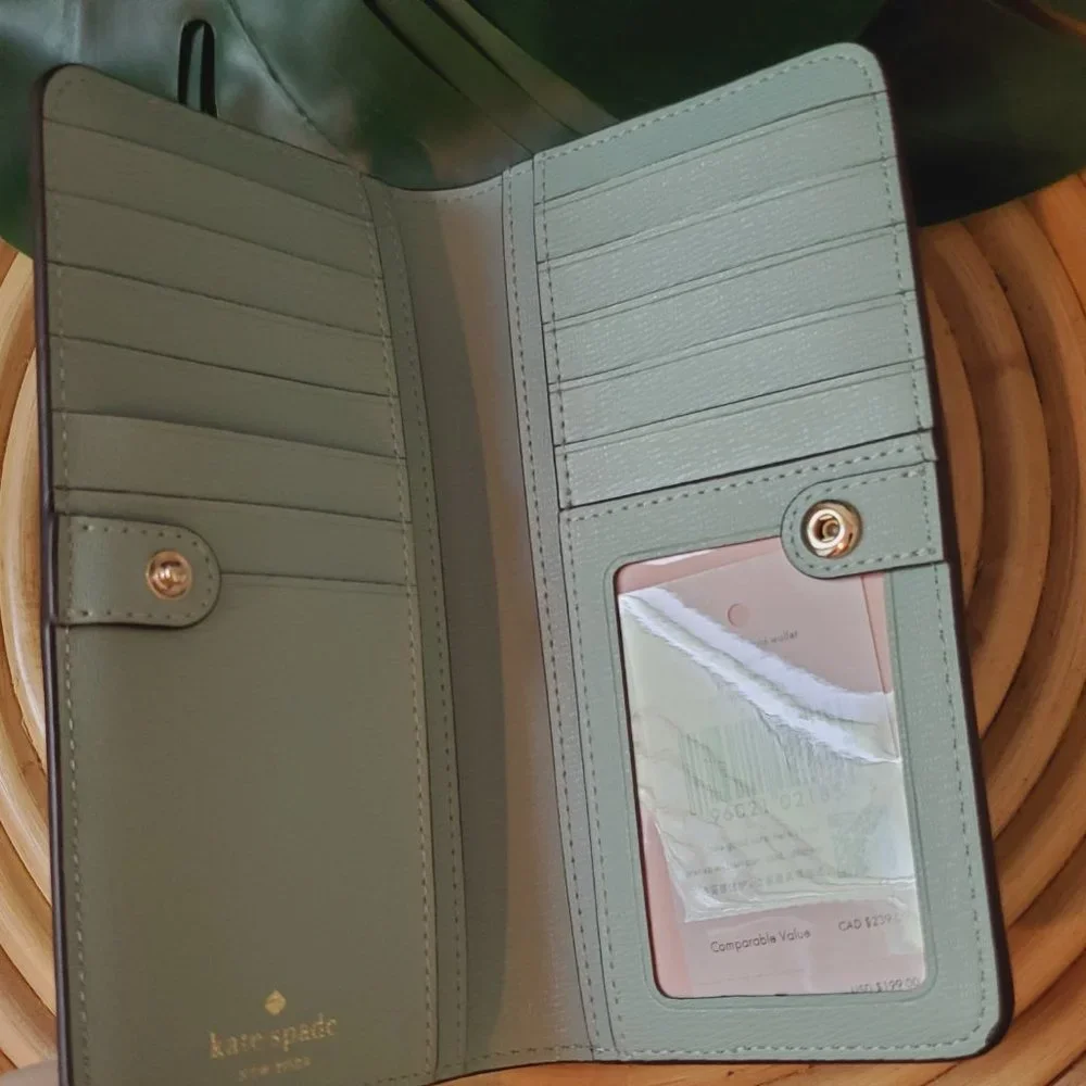 Kate spade embroidered Large slim bifold wallet Daisy Flowers Aphrodite Green - Picture 5 of 5